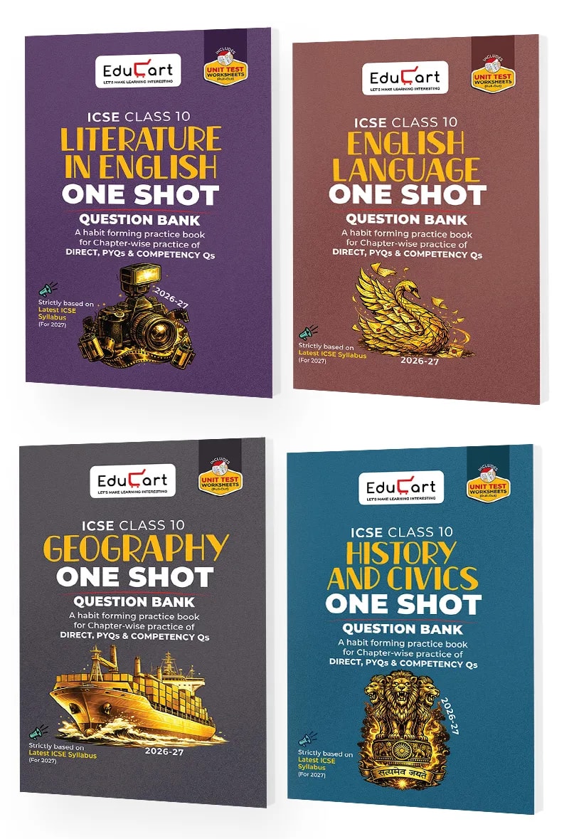 Educart ICSE Class 10 One Shot Question Bank 2027 (Set of 4 Books) | English Language, Literature in English, Geography, History & Civics | 2026–27 Exam