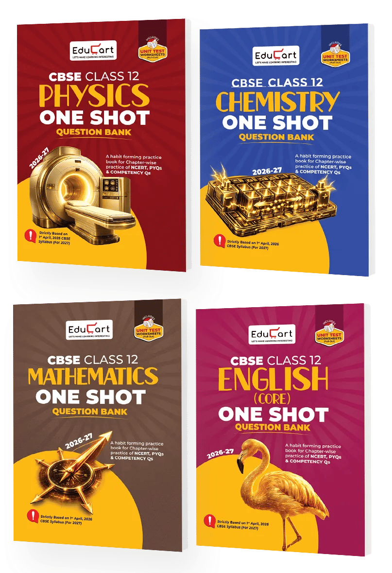 Educart CBSE Class 12 One Shot Question Bank Physics, Chemistry, Mathematics & English Core 2026–27 (Set of 4 Books) | NCERT Questions, PYQs & Competency-Based Qs | CBSE Board 2027