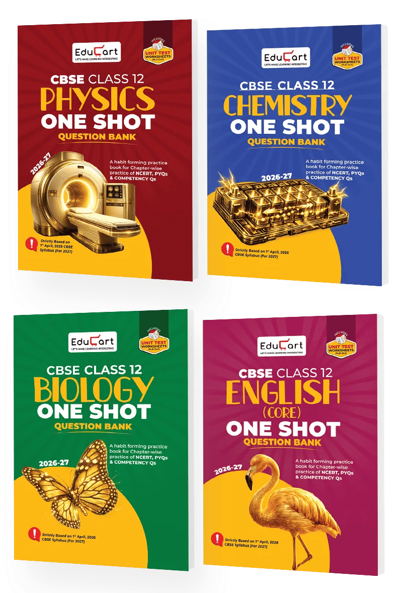 Educart CBSE Class 12 One Shot Question Bank Physics, Chemistry, Biology & English Core 2026–27 (Set of 4 Books) | NCERT Questions, PYQs & Competency-Based Qs | CBSE Board 2027