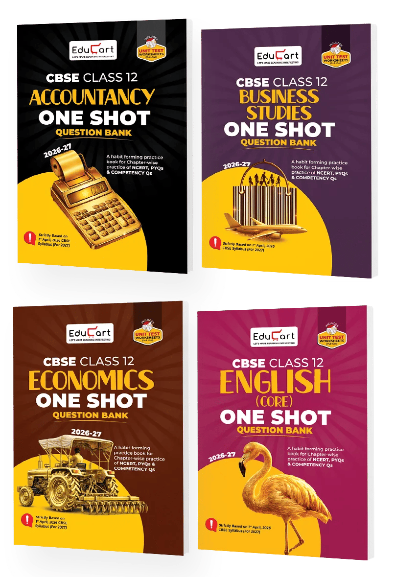 Educart CBSE Class 12 One Shot Question Bank Accountancy, Business Studies, Economics and English 2026–27 (Set of 4 Books) | NCERT Questions, PYQs & Competency-Based Qs | CBSE Board 2027