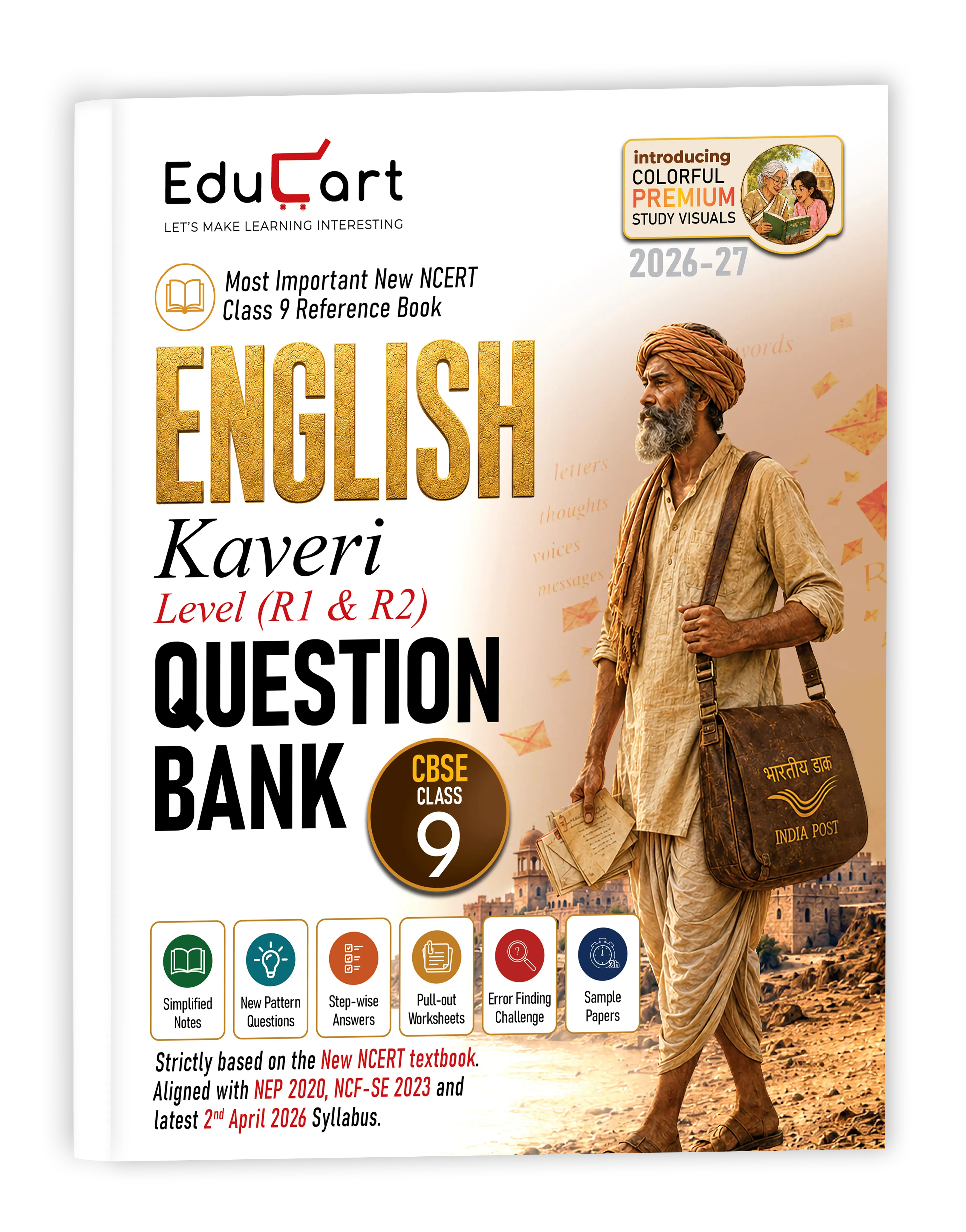 Educart CBSE Class 9 English Question Bank 2026-27 | Kaveri Level R1 & R2 | New NCERT Guide and Most Important Reference Book for 2027 (with worksheets and sample papers extra)