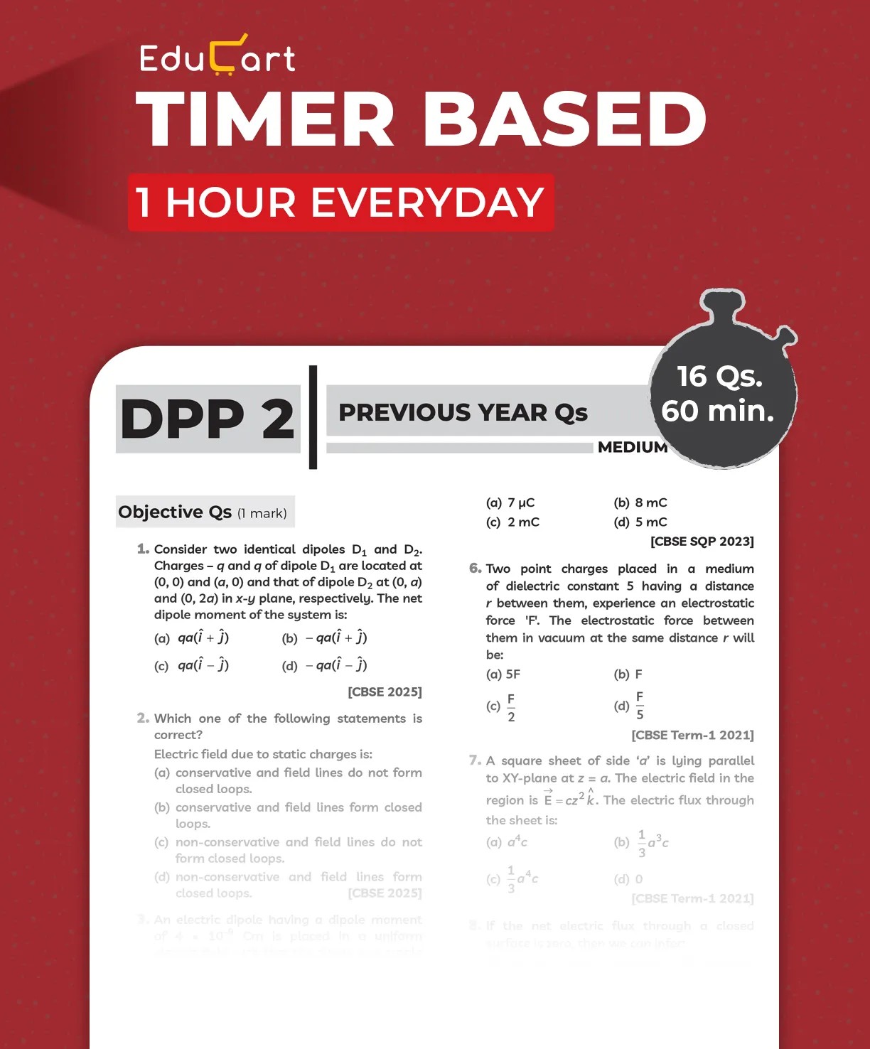 Educart CBSE Class 12 Physics One Shot Question Bank 2026–27 | NCERT Questions, PYQs & Competency-Based Qs | Unit Test Worksheet | Latest CBSE Syllabus & Exam Pattern 2027