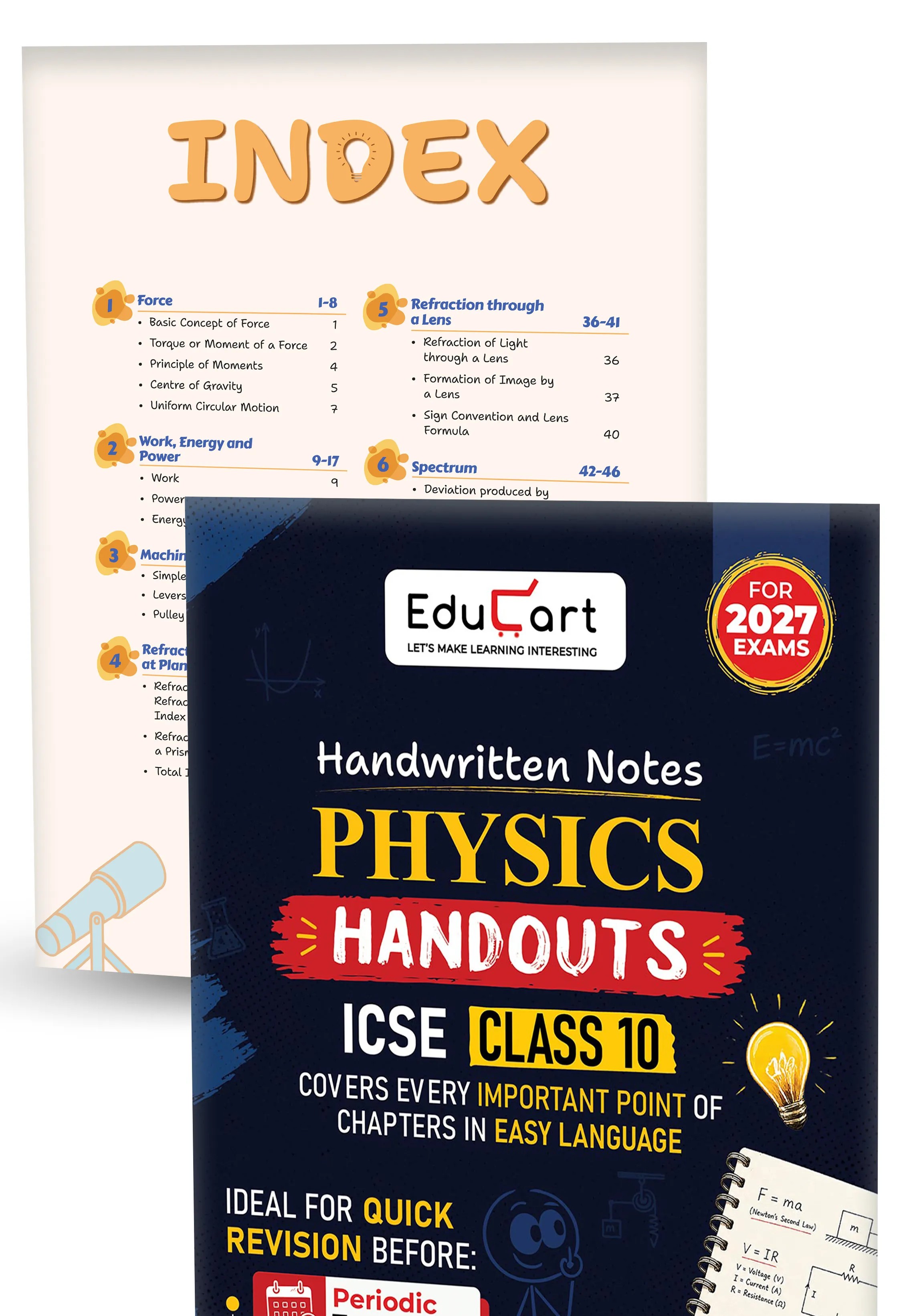 Educart Handouts ICSE Class 10 Handwritten Notes 2027 Physics, Chemistry, Biology (Combo of 3 Books) - Half-Yearly & Periodic Tests & Chapter-wise Study Material for 2026-27 Board Exam