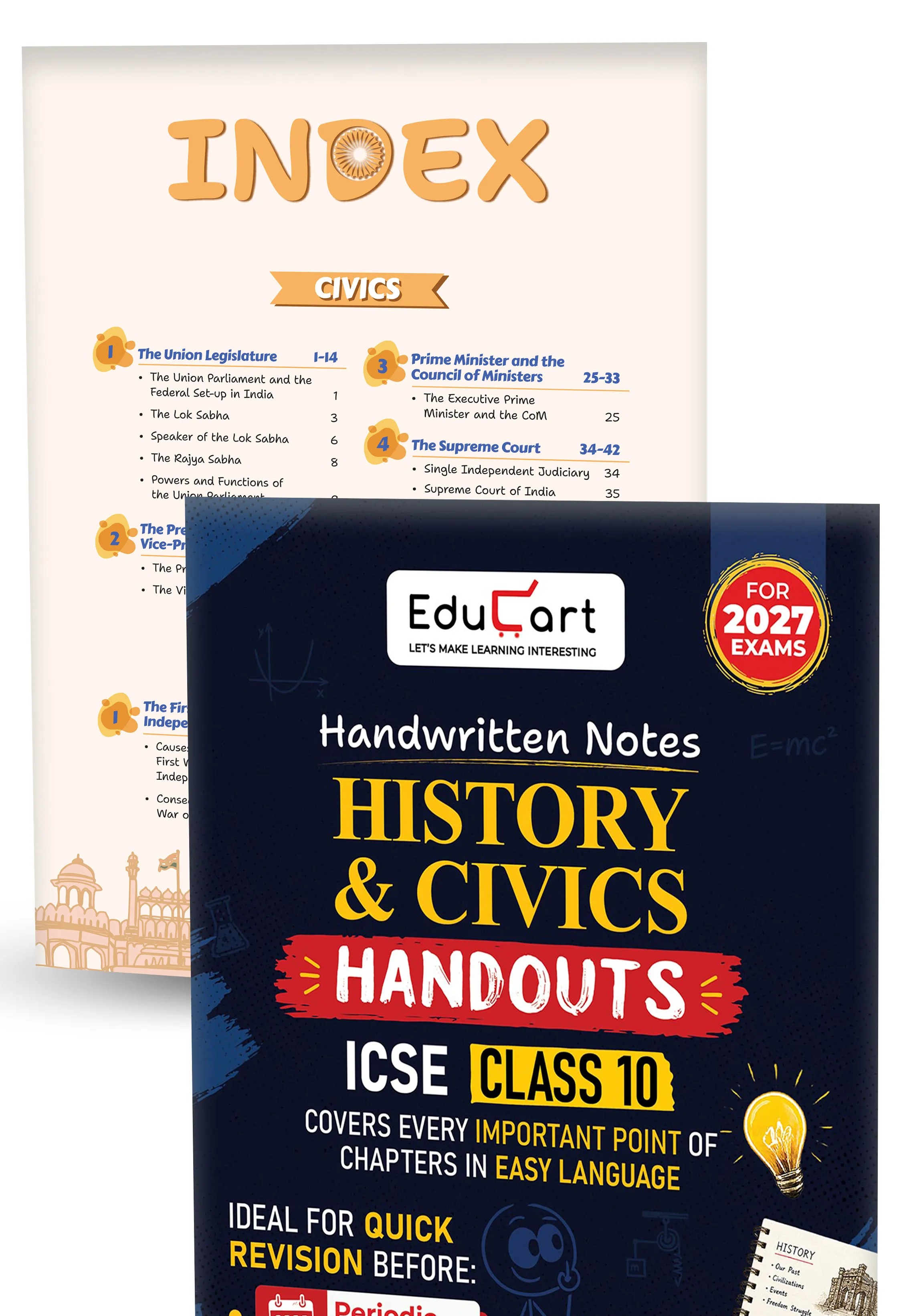 Educart Handouts ICSE Class 10 Handwritten Notes 2027 Mathematics, History & Civics, Geography (Combo of 3 Books) - Half-Yearly & Periodic Tests & Chapter-wise Study Material for 2026-27 Board Exam