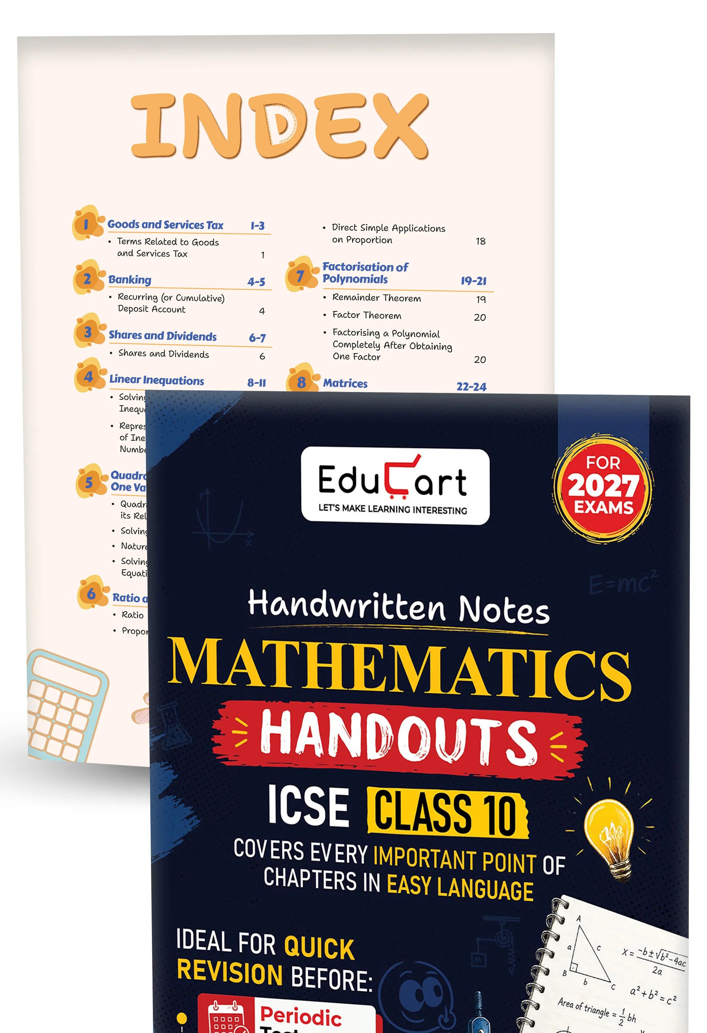 Educart Handouts ICSE Class 10 Handwritten Notes 2027 Mathematics, History & Civics, Geography (Combo of 3 Books) - Half-Yearly & Periodic Tests & Chapter-wise Study Material for 2026-27 Board Exam