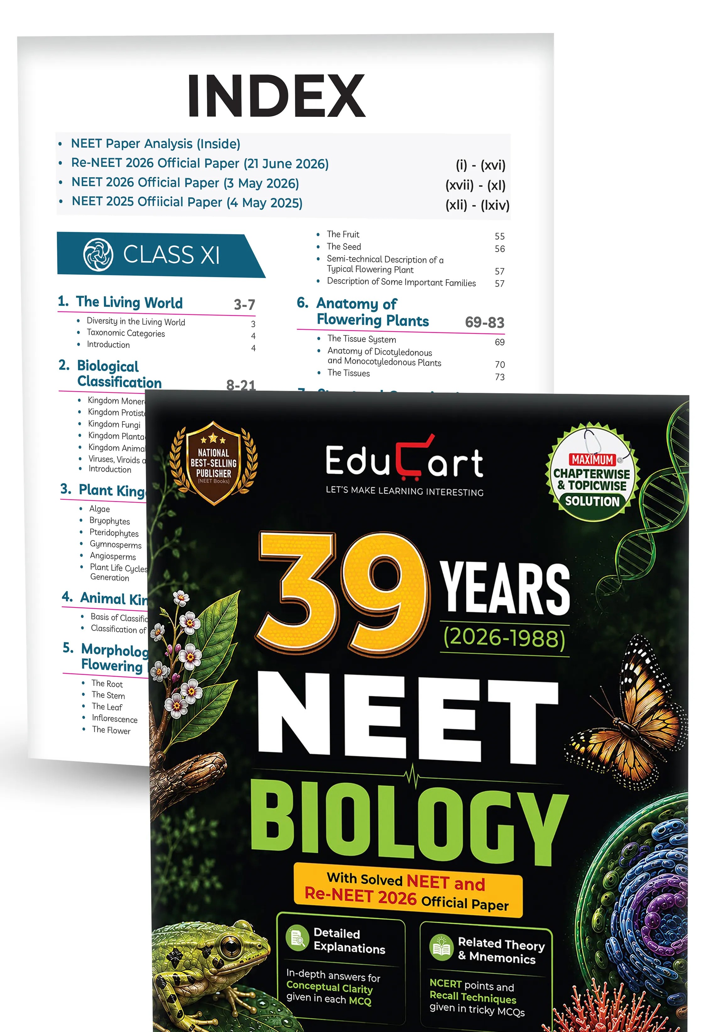 Educart NEET 39 Years Chapterwise Topicwise Solved Papers (1988-2026) – Physics, Chemistry & Biology (Set of 3 Books) | Detailed Explanations, NCERT Mnemonics & Solved 2026 NEET + Re-NEET Official Paper For 2027 Exam