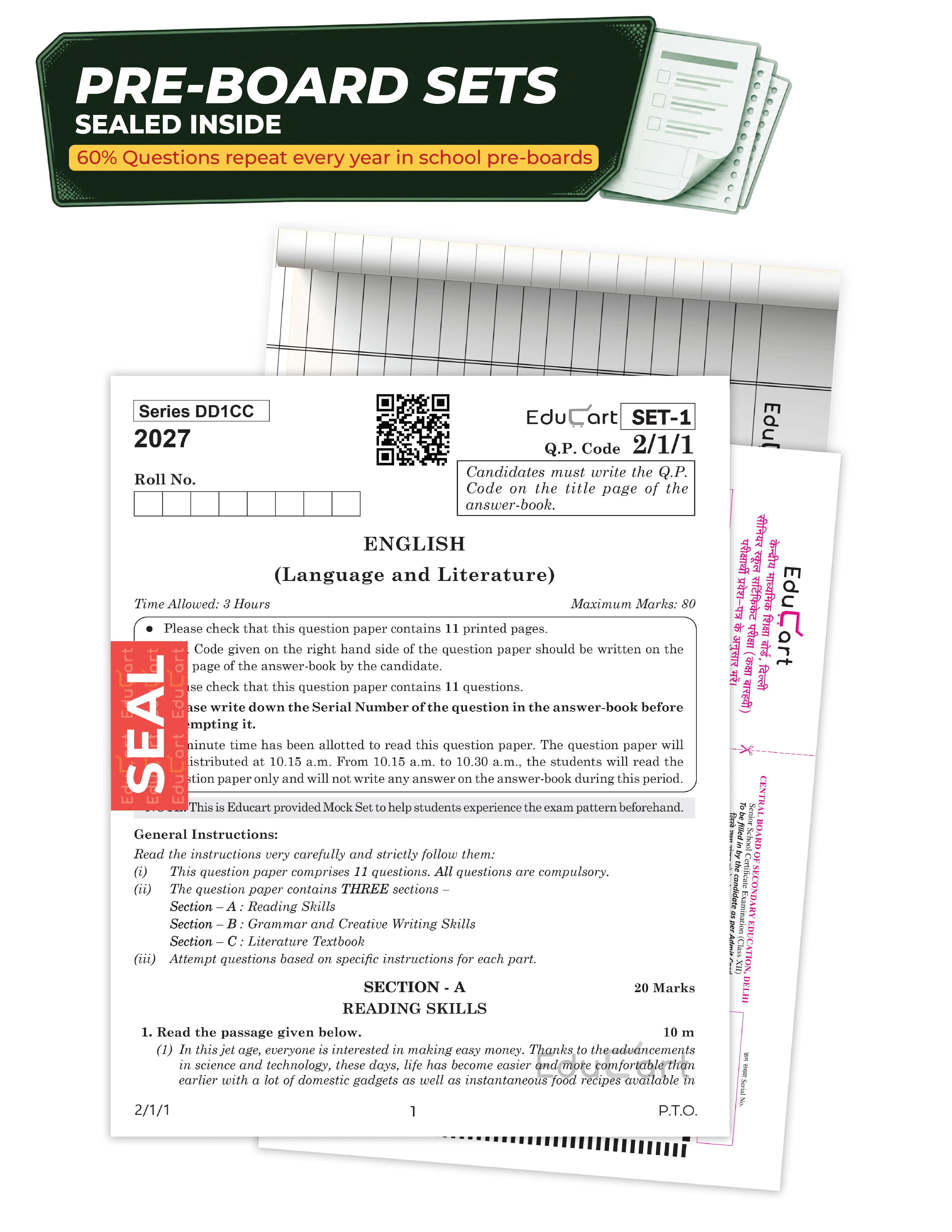 Educart CBSE Sample Paper Class 10 2026-27 English Language & Literature (with Topper-Style Solutions & Cheat Sheet Wall Chart) For 2027 Exam