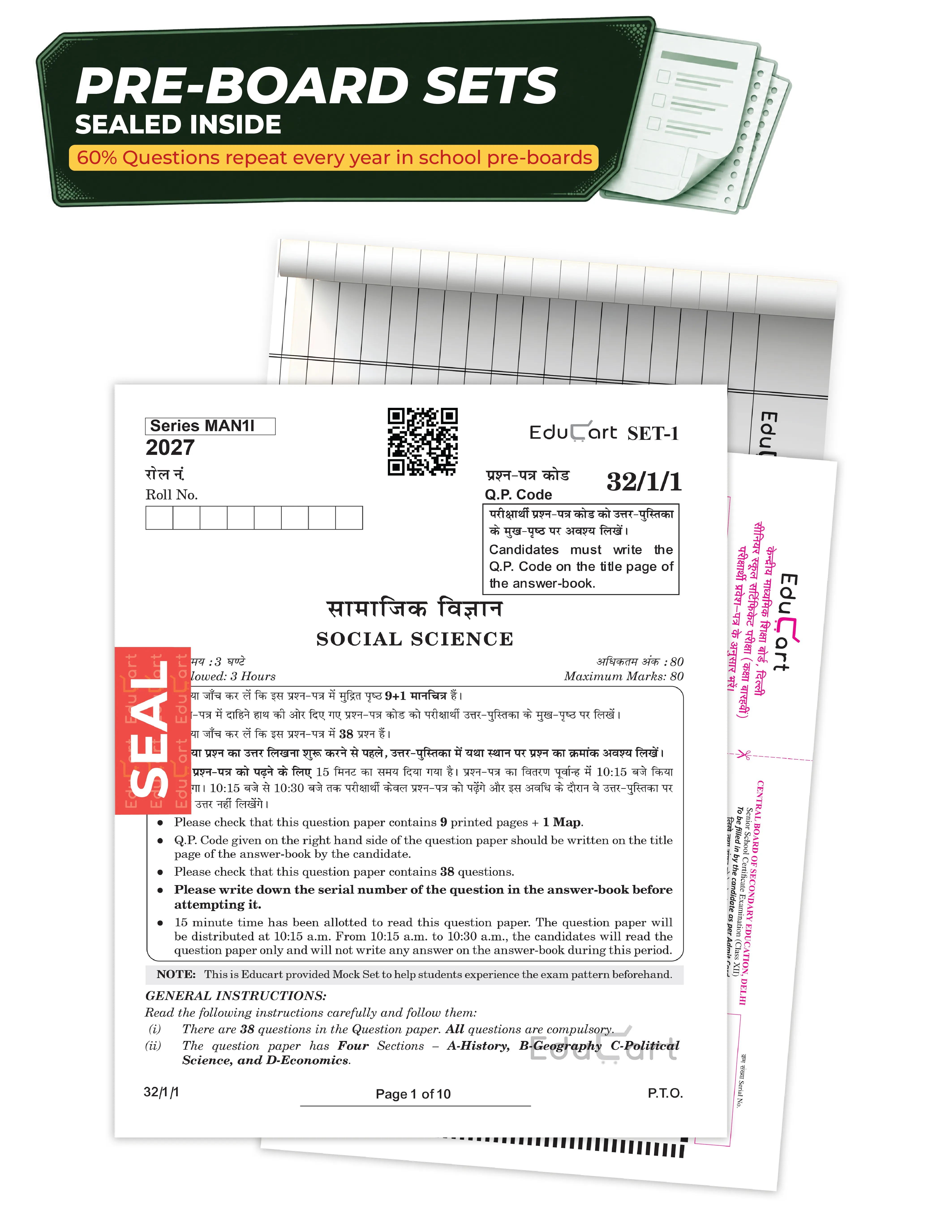 Educart CBSE Sample Paper Class 10 2026-27 Social Science (with Topper-Style Solutions & Cheat Sheet Wall Chart) For 2027 Exam