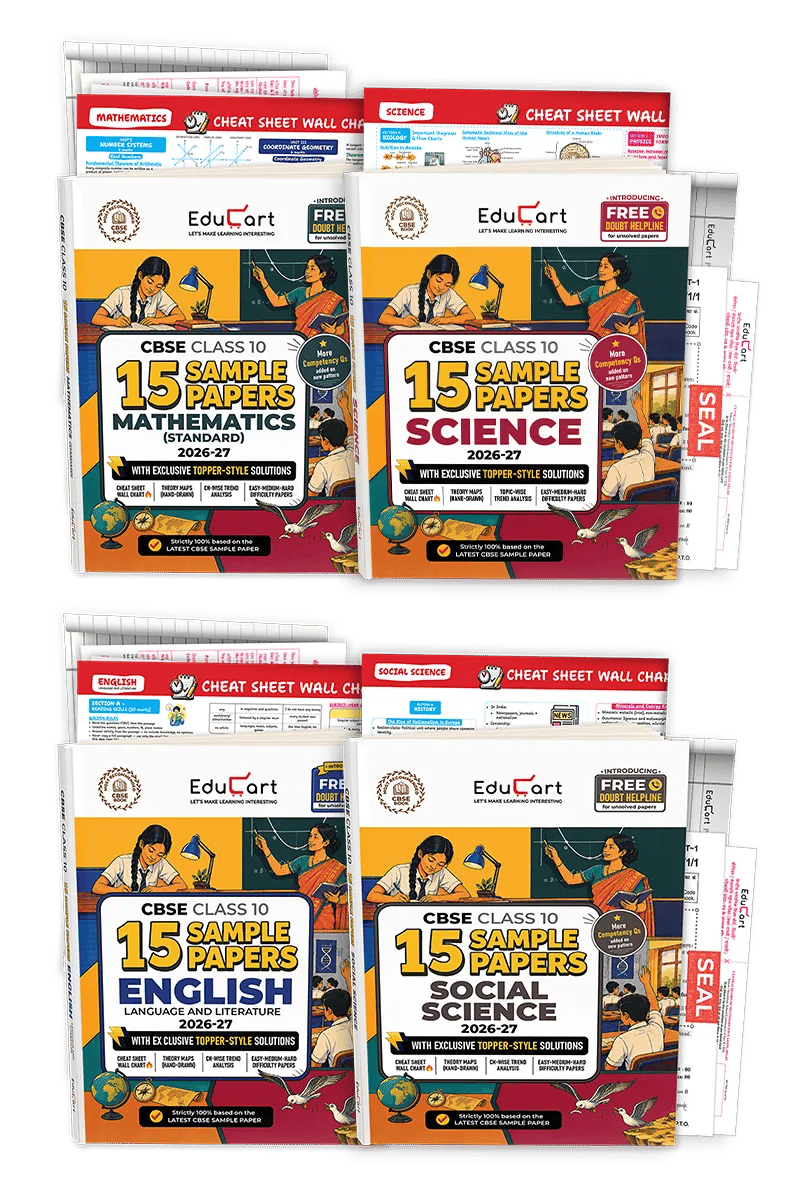 Educart CBSE Sample Paper Class 10 2026-27 | Science, Mathematics, Social Science & English | 4 Books (with Topper-Style Solutions & Cheat Sheet Wall Chart for 2027 exam)