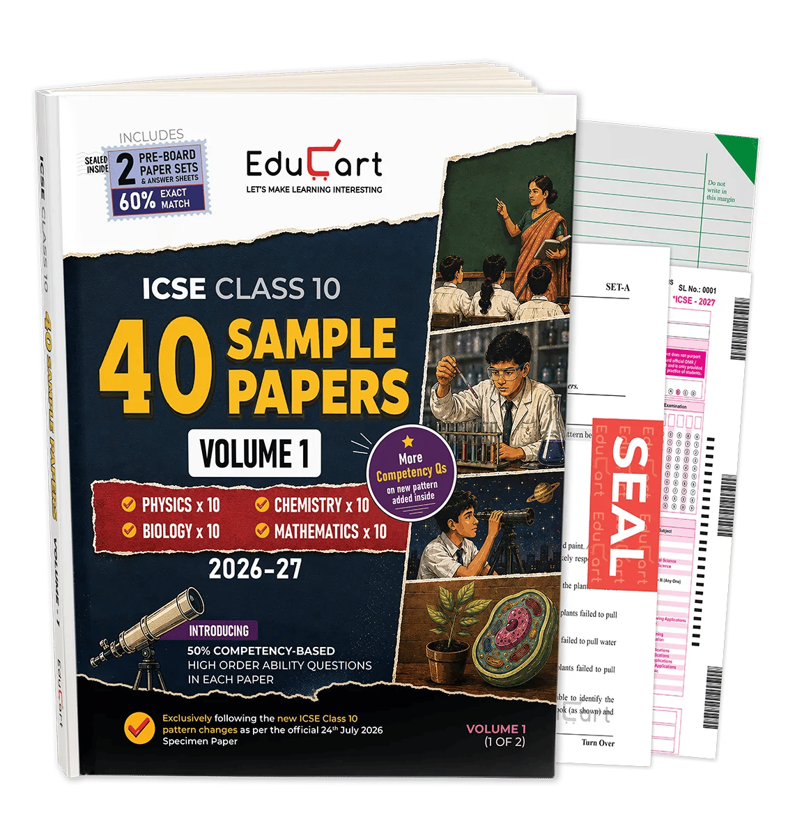 Educart ICSE Sample Paper Class 10 2027 (Volume 1) – Physics Chemistry Biology and Mathematics for 2026-27 Exam (Introducing Competency-Based High Ability Questions in Each Paper)