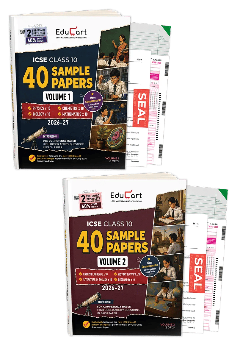 Educart ICSE Class 10 Sample Papers 2027 (Set of 8 Subjects Books) – Physics, Chemistry, Biology, Mathematics, History & Civics, Geography, English Language and Literature Books for 2026-27 Exam (Introducing Competency-Based High Ability Questions)