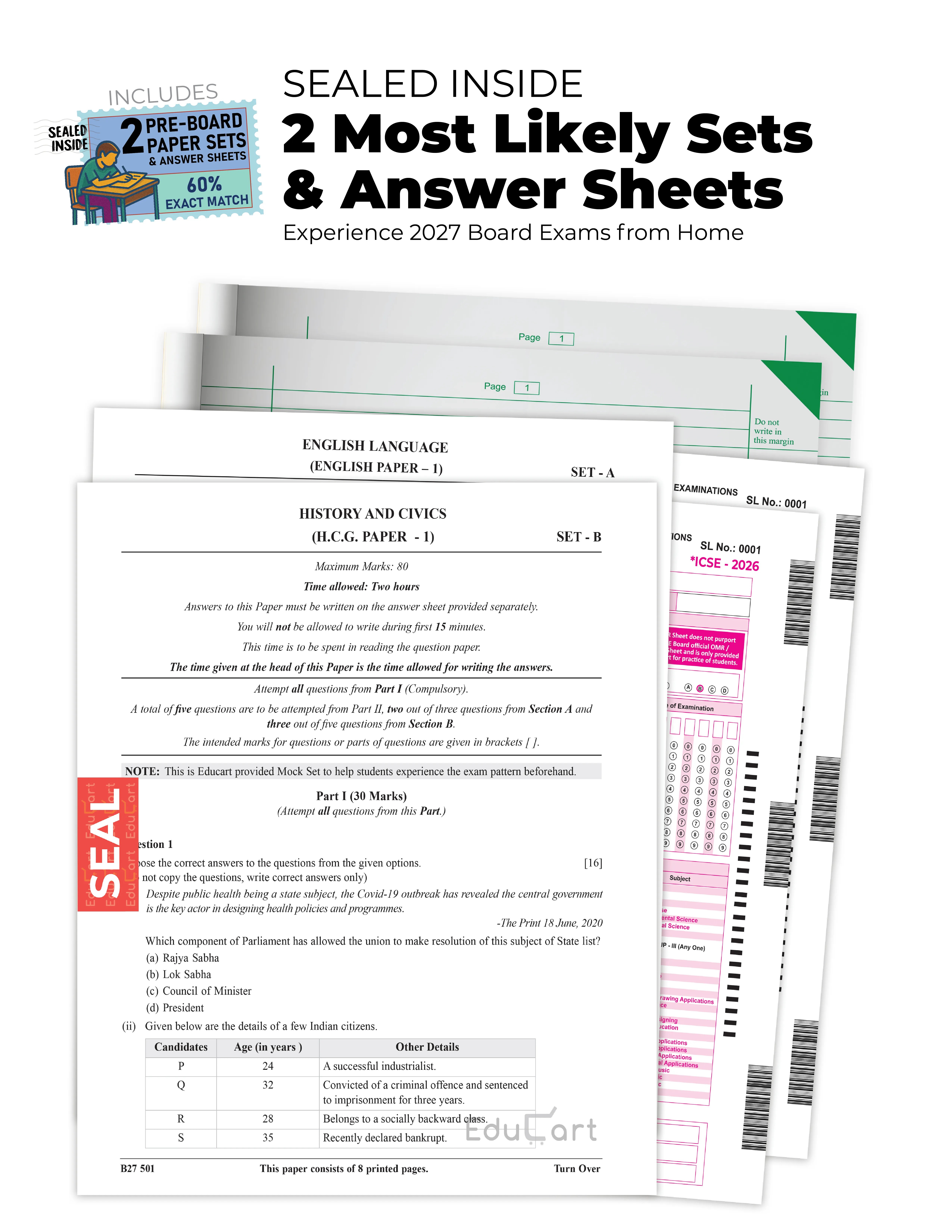 Educart ICSE Class 10 Sample Papers 2027 (Set of 8 Subjects Books) – Physics, Chemistry, Biology, Mathematics, History & Civics, Geography, English Language and Literature in English Books for 2026-27 Exam 