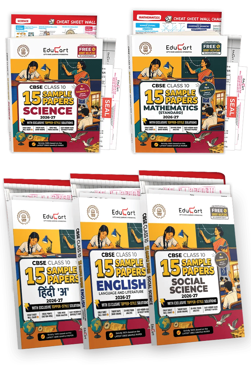 Educart CBSE Sample Paper Class 10 2026-27 Science + math + SST + English + Hindi A (with Topper-Style Solutions & Cheat Sheet Wall Chart) Combo of 5