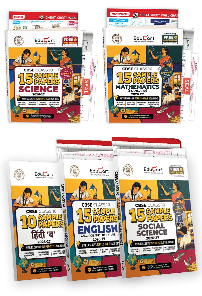 Educart CBSE Sample Paper Class 10 2026-27 Science + math + SST + English + Hindi B (with Topper-Style Solutions & Cheat Sheet Wall Chart) Combo of 5