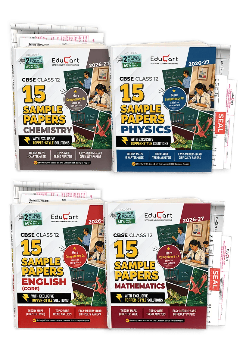 Educart CBSE Sample Paper Class 12 2026-27 Physics, Chemistry, Mathematics & English Core (Bundle of 4 Books) with Topper-Style Solutions | For 2027 Board Exam