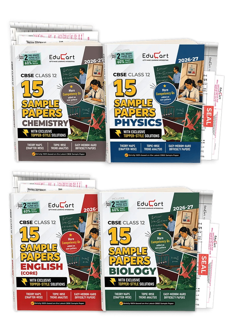 Educart CBSE Sample Paper Class 12 2026-27 Physics, Chemistry, Biology & English Core (Bundle of 4 Books) with Topper-Style Solutions | For 2027 Board Exam