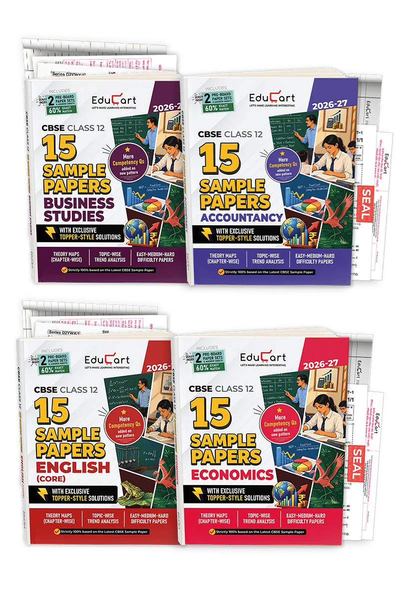 Educart CBSE Sample Paper Class 12 2026-27 Accountancy, Business Studies, Economics & English Core (Bundle of 4 Books) with Topper-Style Solutions | For 2027 Board Exam