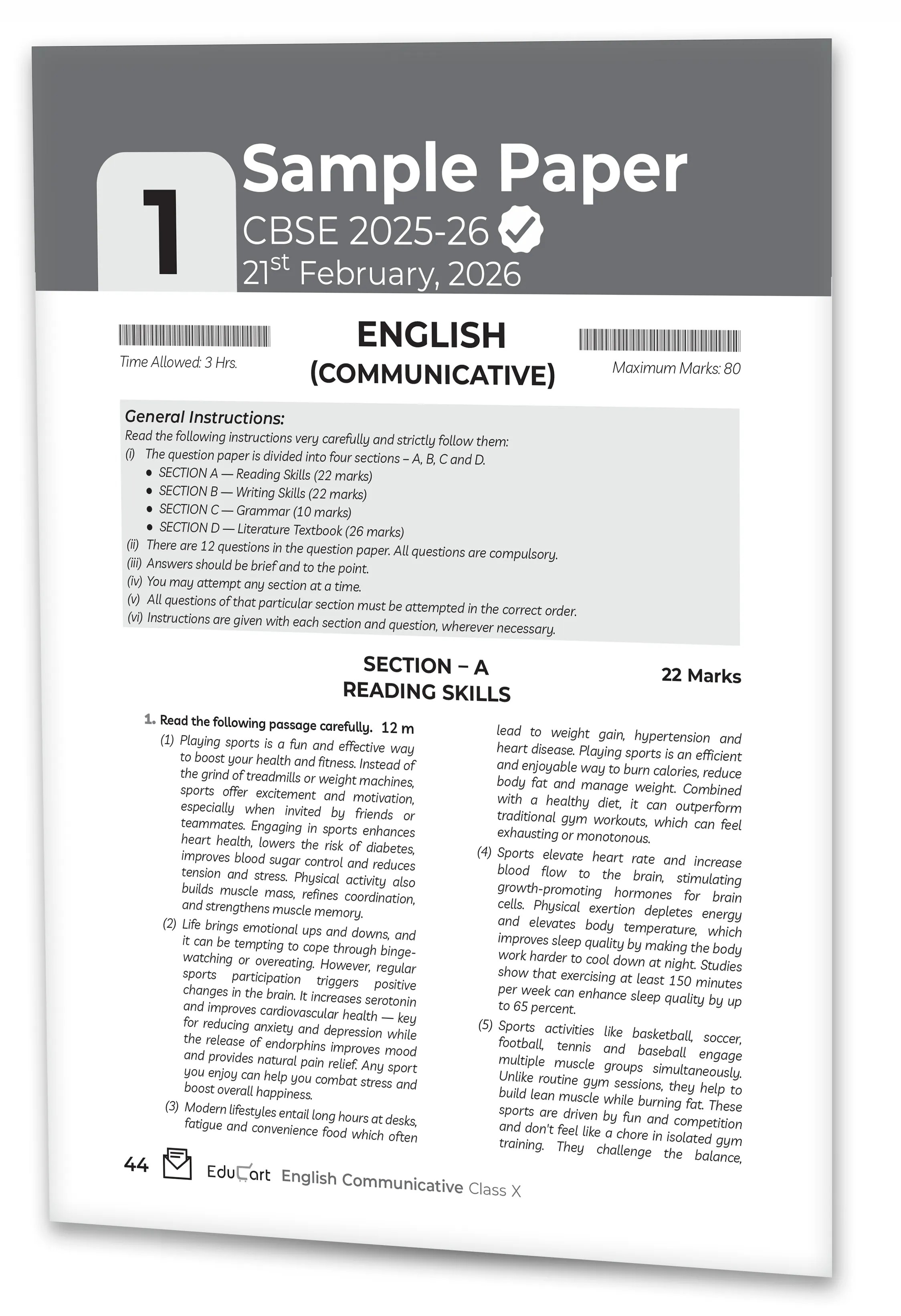 Educart CBSE Sample Paper Class 10 2026-27 English Communicative (with Topper-Style Solutions & Cheat Sheet Wall Chart) For 2027 Exam