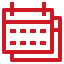 Red calendar icon with grid and header.
