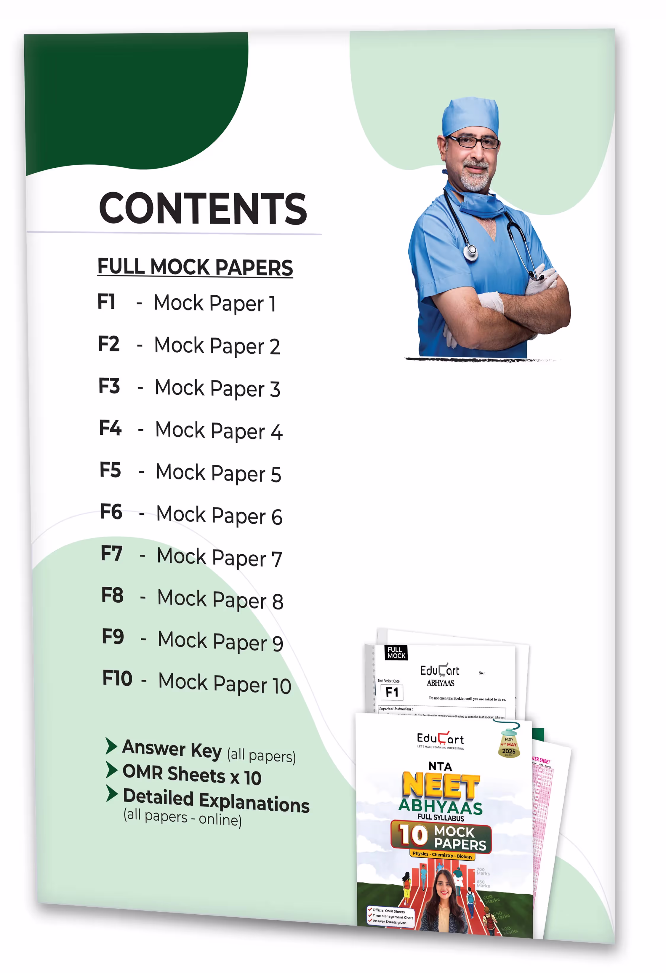 Educart NEET Abhyaas 10 Mock Papers 2025 Booklets (Full Syllabus Mocks)