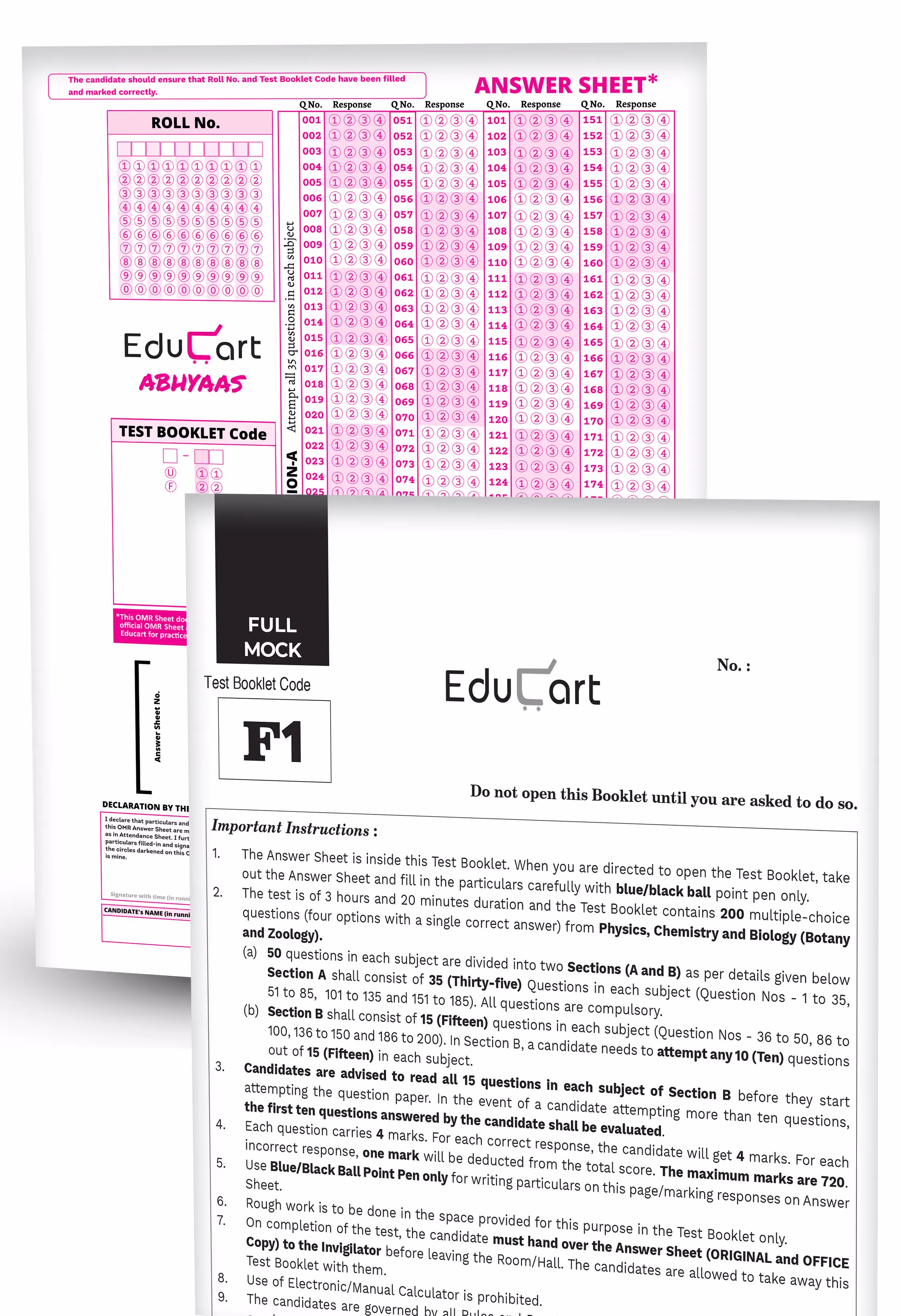 Educart NEET Abhyaas 10 Mock Papers 2025 Booklets (Full Syllabus Mocks)
