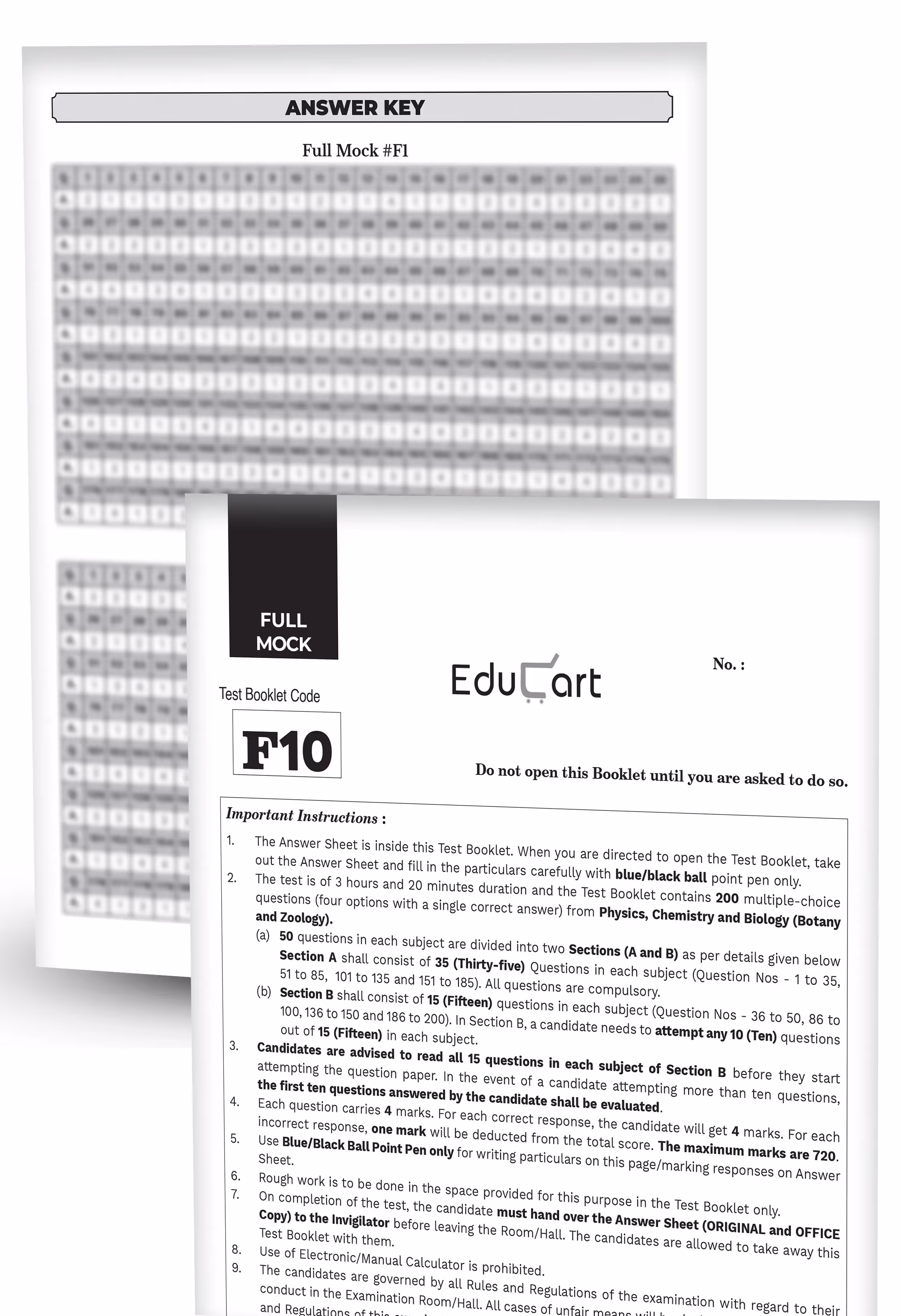 Educart NEET Abhyaas 10 Mock Papers 2025 Booklets (Full Syllabus Mocks)