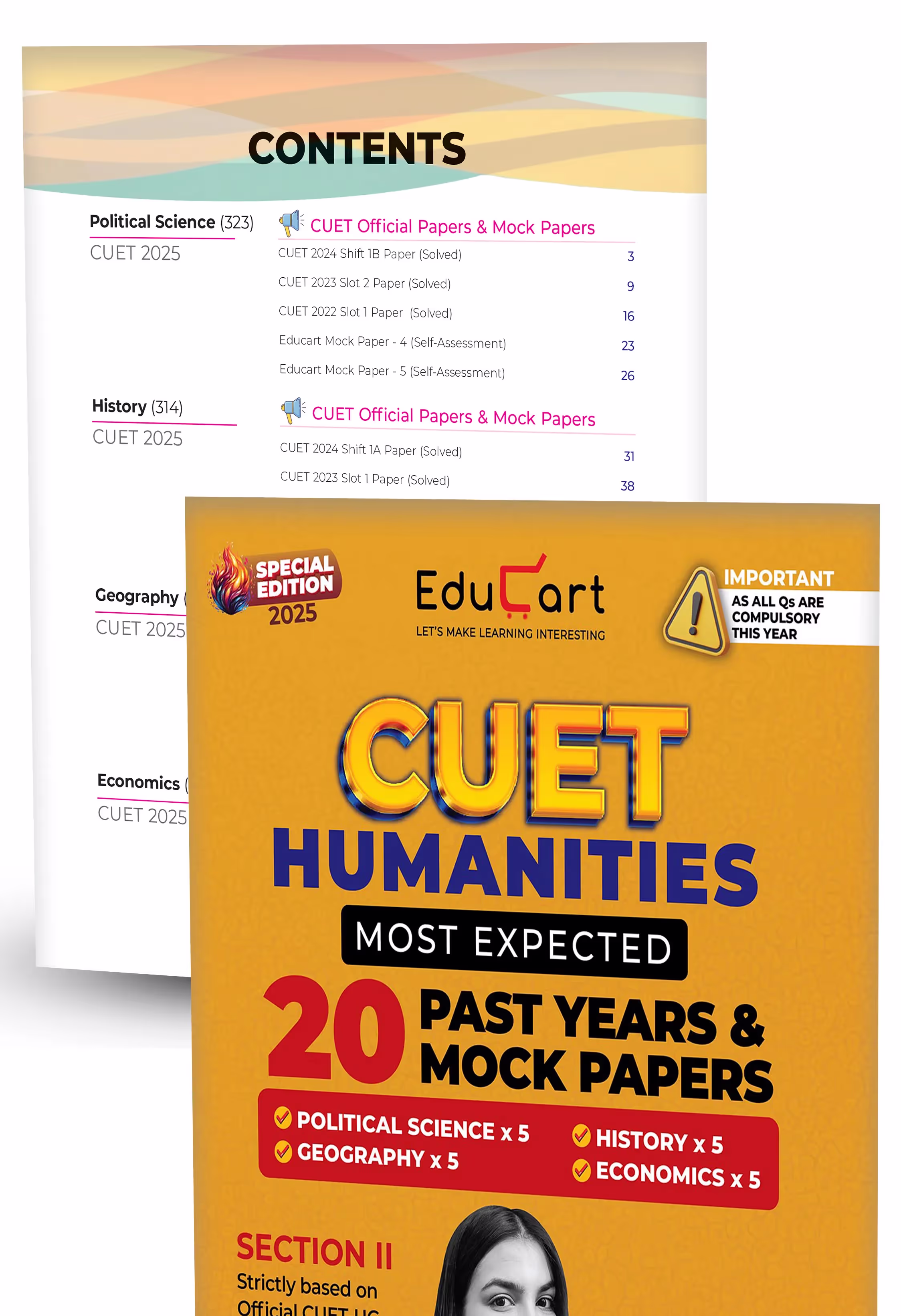 Educart NTA CUET UG Entrance Exam Book 2025 Humanities Past Years & Mock Papers + Mind Maps (Set of 2 Books)