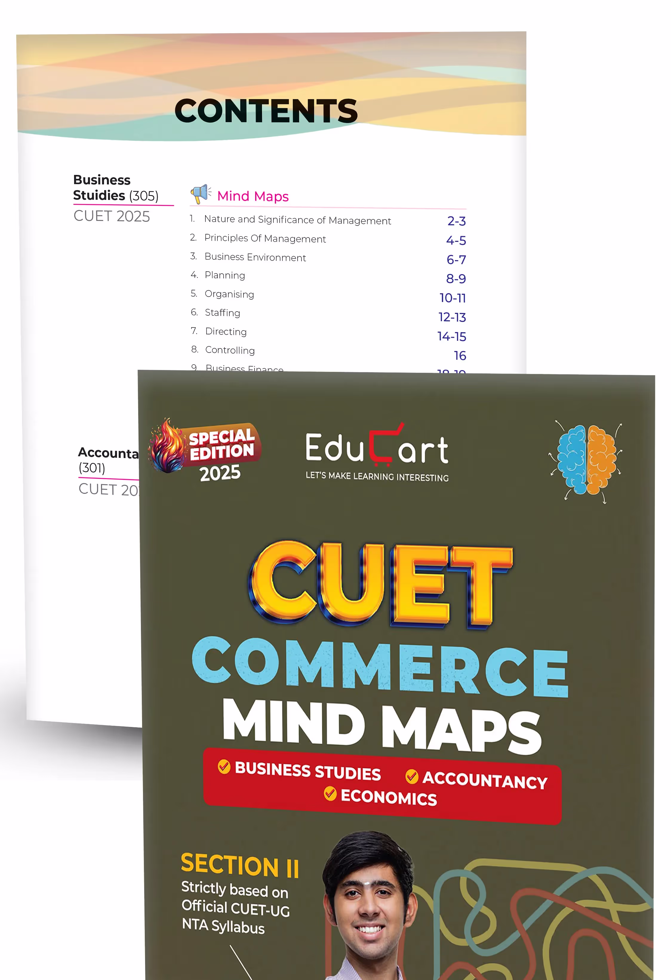 Educart NTA CUET UG Entrance Exam Book 2025 General Test Guidebook + English and Commerce Past Years & Mock Papers + Commerce Mind Maps (Set of 4 Books)