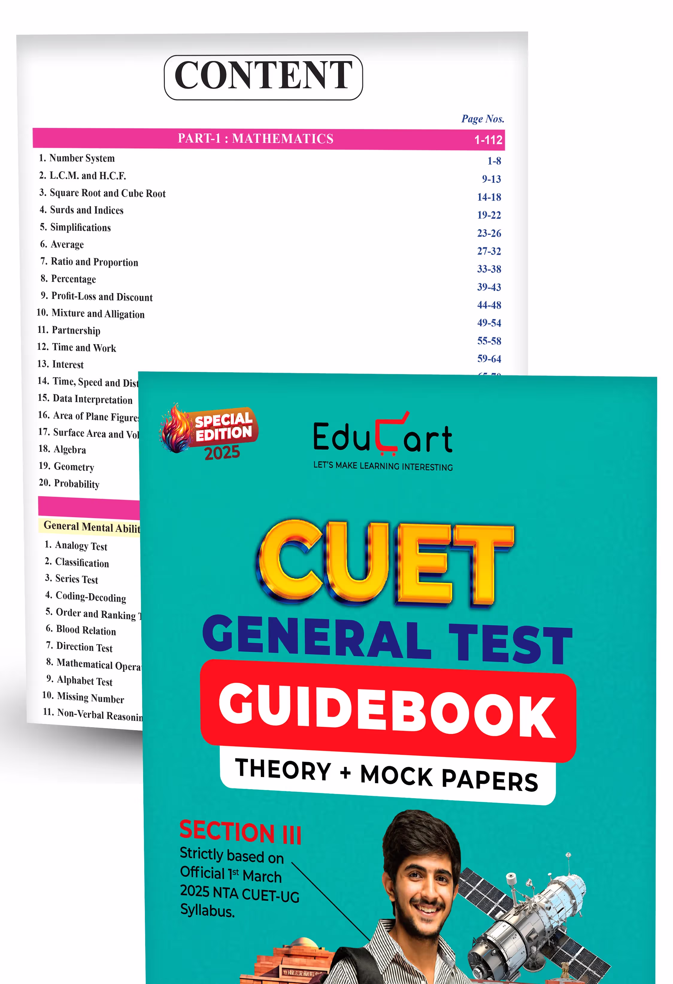 Educart NTA CUET UG Entrance Exam Book 2025 General Test Guidebook + English and Commerce Past Years & Mock Papers + Commerce Mind Maps (Set of 4 Books)