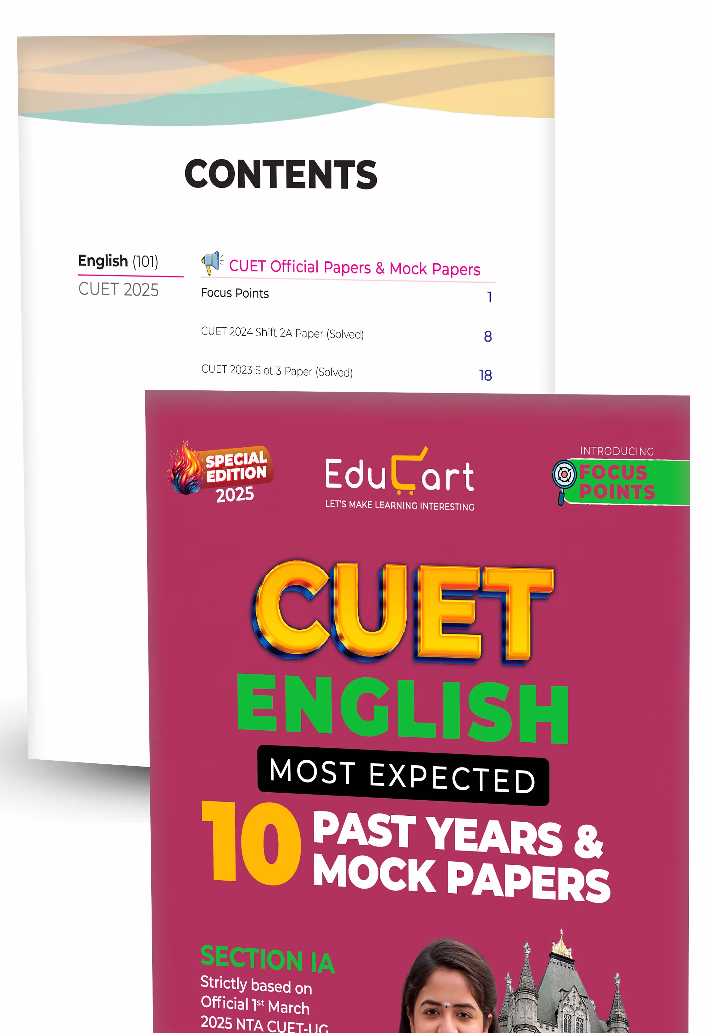 Educart NTA CUET UG Entrance Exam Book 2025 General Test Guidebook + English and Commerce Past Years & Mock Papers + Commerce Mind Maps (Set of 4 Books)