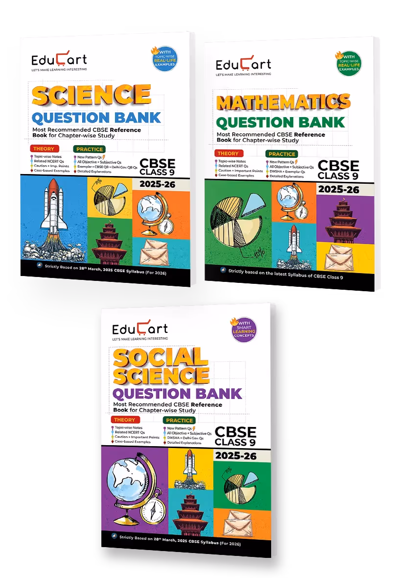 Educart CBSE Question Bank Class 9 2025-26 Bundle - Science, Mathematics and Social Science on New Syllabus 2026 (Most Recommended NCERT based Reference Book)