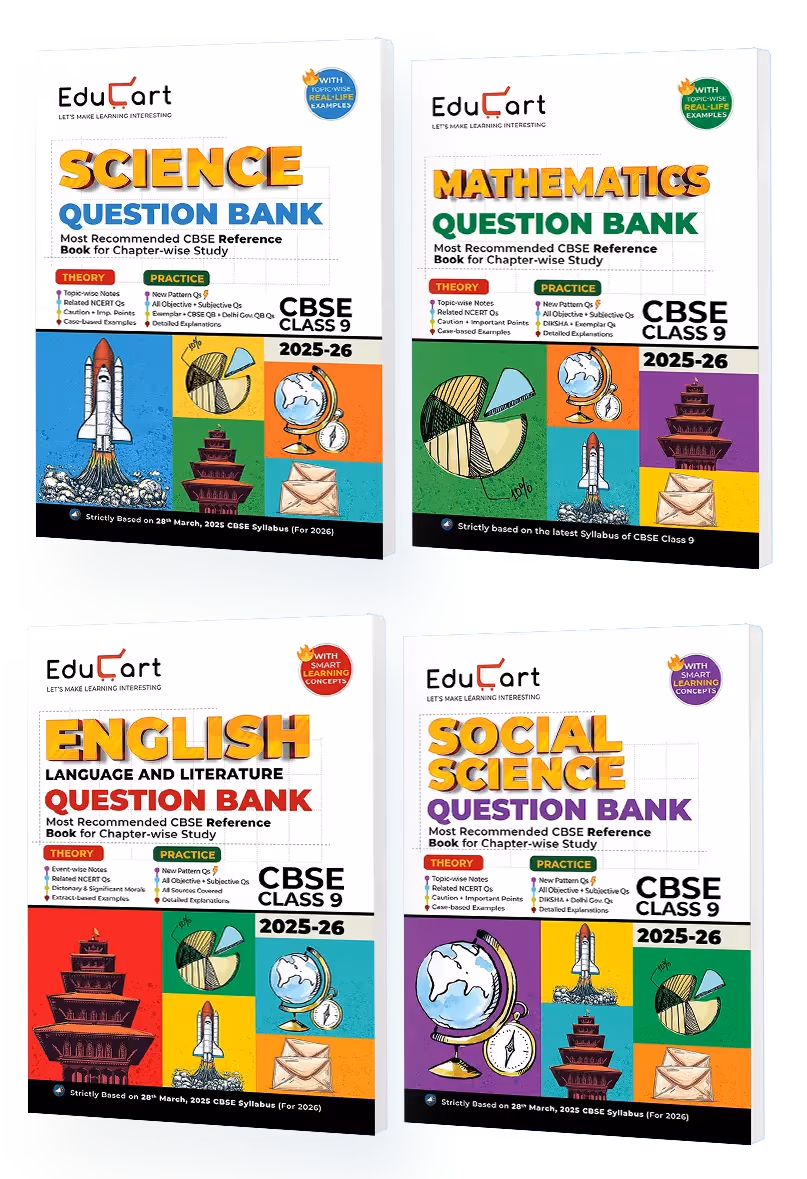 Educart CBSE Question Bank Class 9 2025-26 Bundle - Science, Mathematics, Social Science and English on New Syllabus 2026 (Most Recommended NCERT based Reference Book)