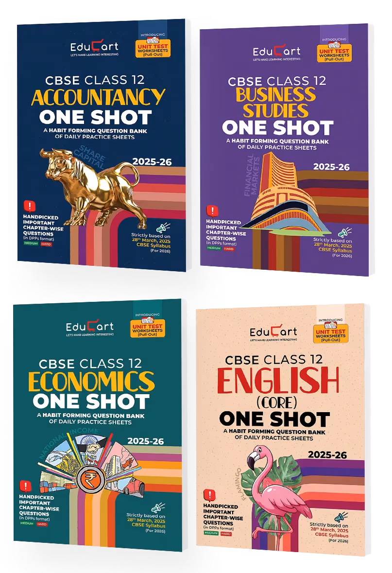 Educart CBSE Class 12 One Shot Question Bank Accountancy, Business Studies, Economics and English 2026 (Set of 4 Books including PYQs for 2025-26 Exam)