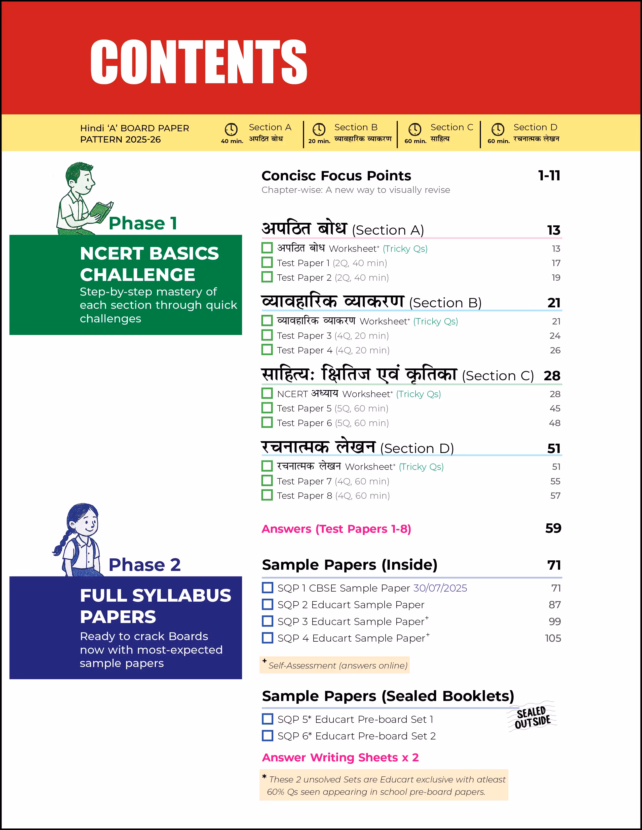 Educart CBSE Sample Paper Class 10 2025-26 Hindi A (Introducing exclusive step-by-step new practice concept on 2026 pattern)