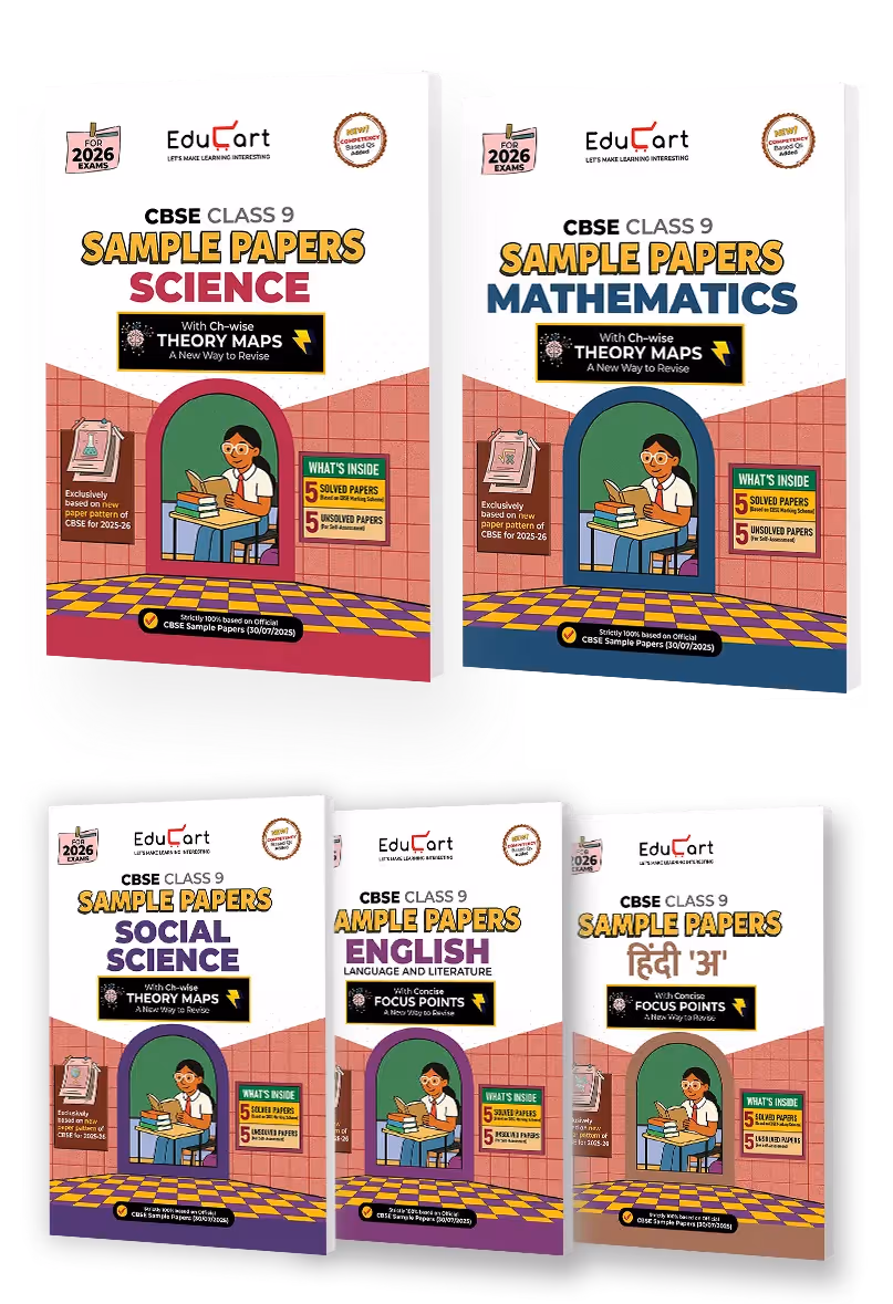 Educart CBSE Sample Paper Class 9 2025-26 - Science, Mathematics, Social Science, English & Hindi A (Introducing exclusive new practice concept on 2026 pattern) Set of 5 Books
