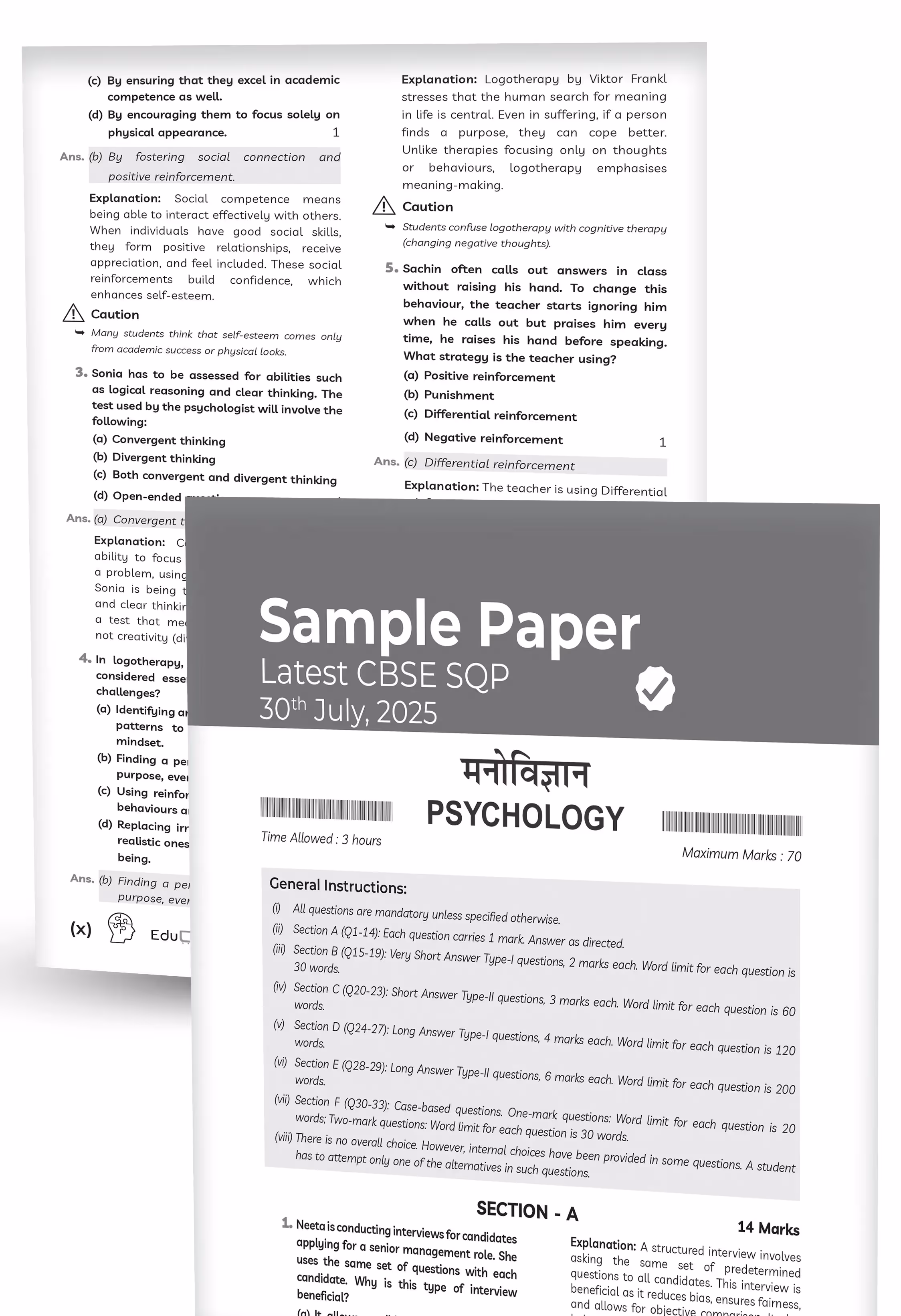 Educart CBSE Sample Paper Class 12 2025-26 – Psychology (Based on latest CBSE Sample Papers Released on 30-07-25) For 2026 Board Exam