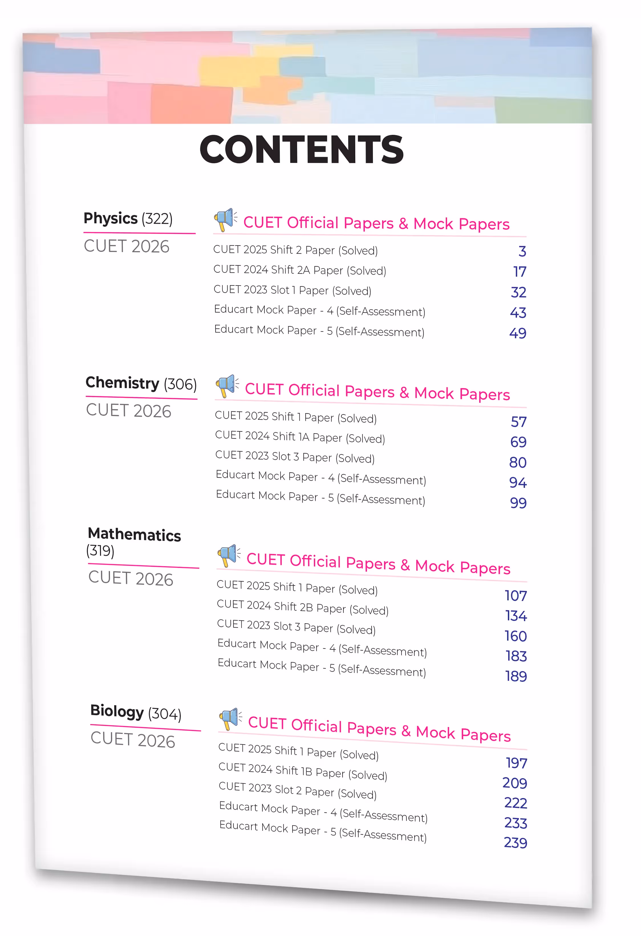 Educart 20 CUET 2026 UG Books Science Past Years and Mock Papers - Physics + Chemistry + Mathematics and Biology (Section II, New NTA syllabus)