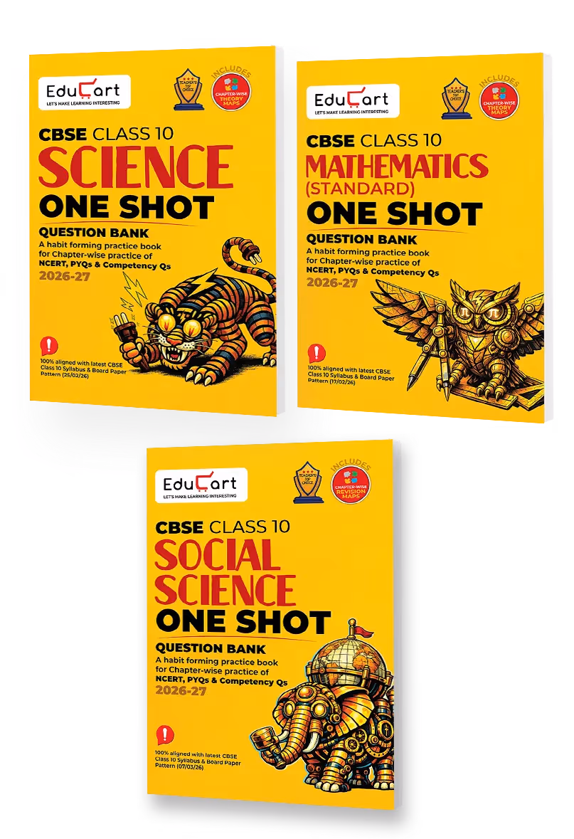 Educart CBSE Class 10 One Shot Question Bank Bundle 2026–27 | Science, Maths & Social Science | Chapter-wise NCERT Qs, PYQs & Competency-Based Questions | Latest CBSE Board Exam 2027