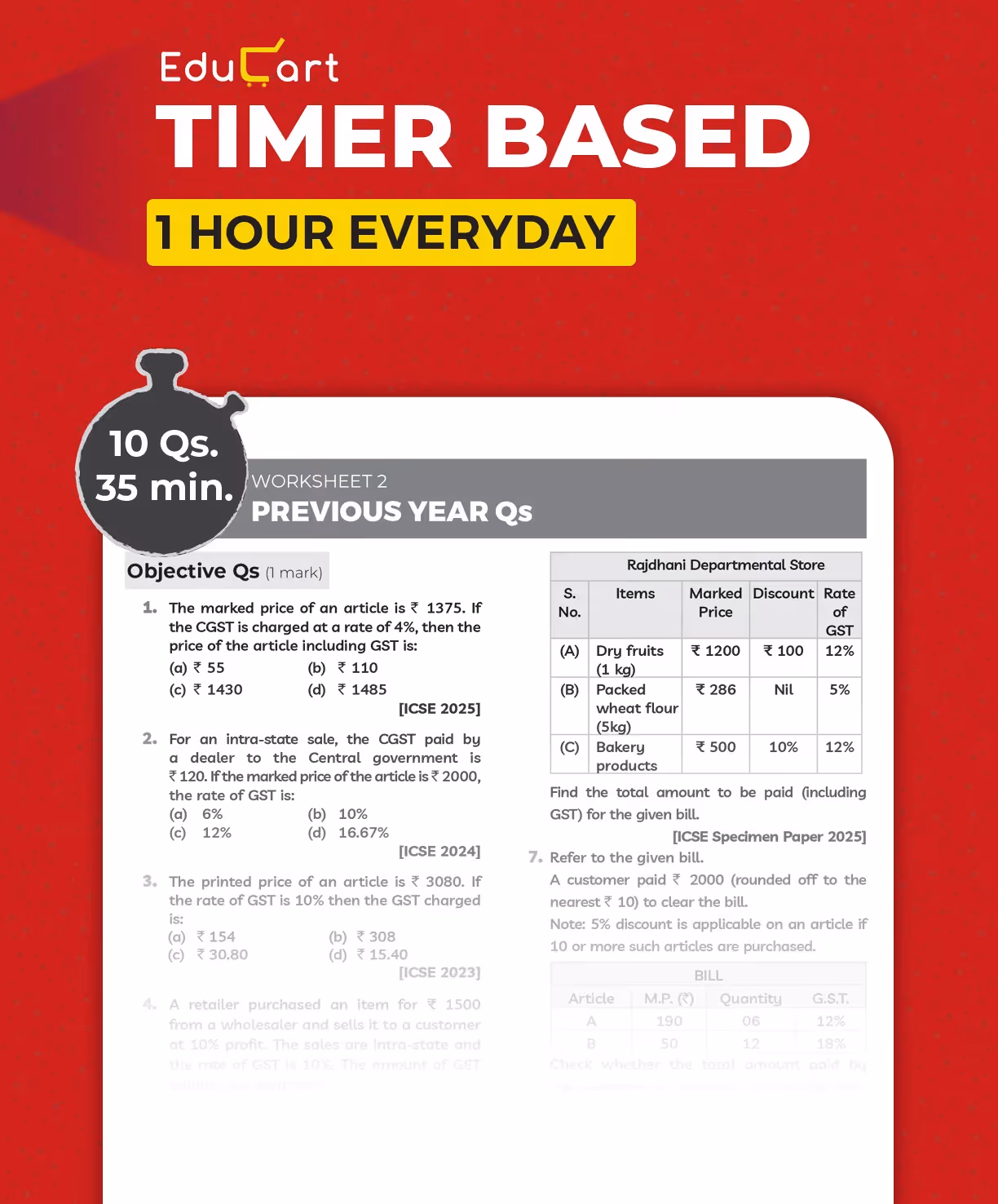 Educart ICSE Class 10 Mathematics One Shot Question Bank 2026-27 | Chapter-wise Practice Includes PYQs & Competency-Based Qs | Unit Test Worksheets | Latest Syllabus 2027 Exam