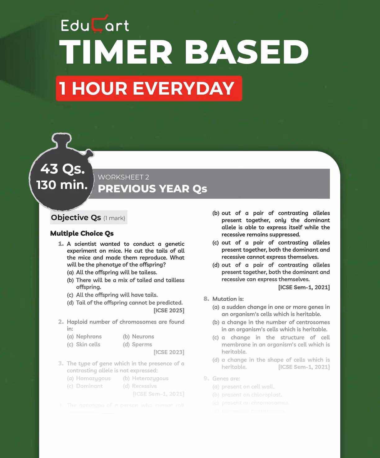 Educart ICSE Class 10 Biology One Shot Question Bank 2026-27 | Chapter-wise Practice Includes PYQs & Competency-Based Questions | Unit Test Worksheets | Latest Syllabus 2027 Exam