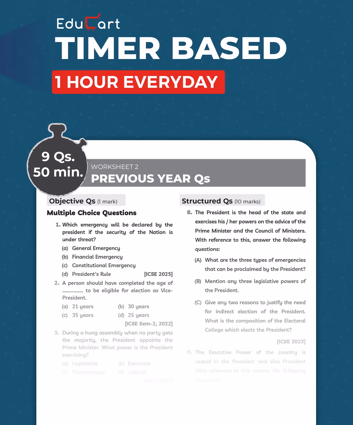 Educart ICSE Class 10 History & Civics One Shot Question Bank 2026-27 | Chapter-wise Practice Includes PYQs & Competency Based Questions | Latest Syllabus 2027