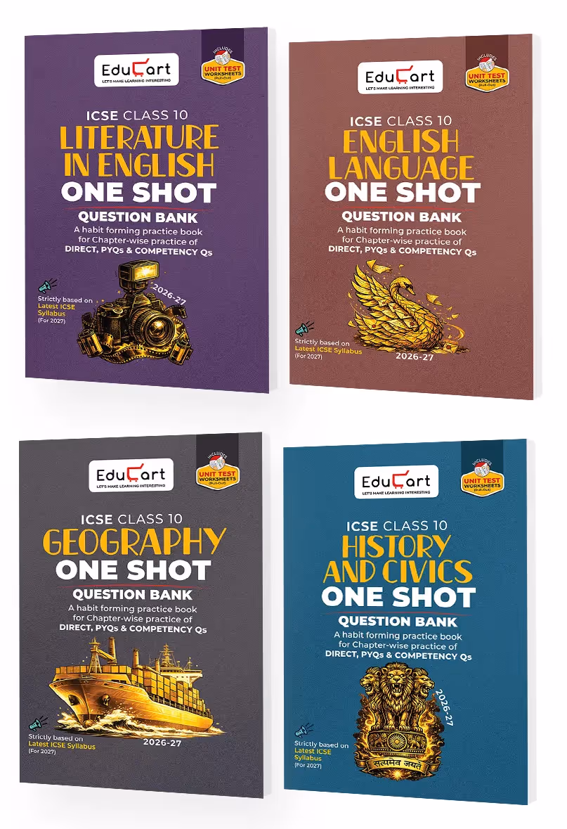 Educart ICSE Class 10 One Shot Question Bank 2027 (Set of 4 Books) | English Language, Literature in English, Geography, History & Civics | 2026–27 Exam