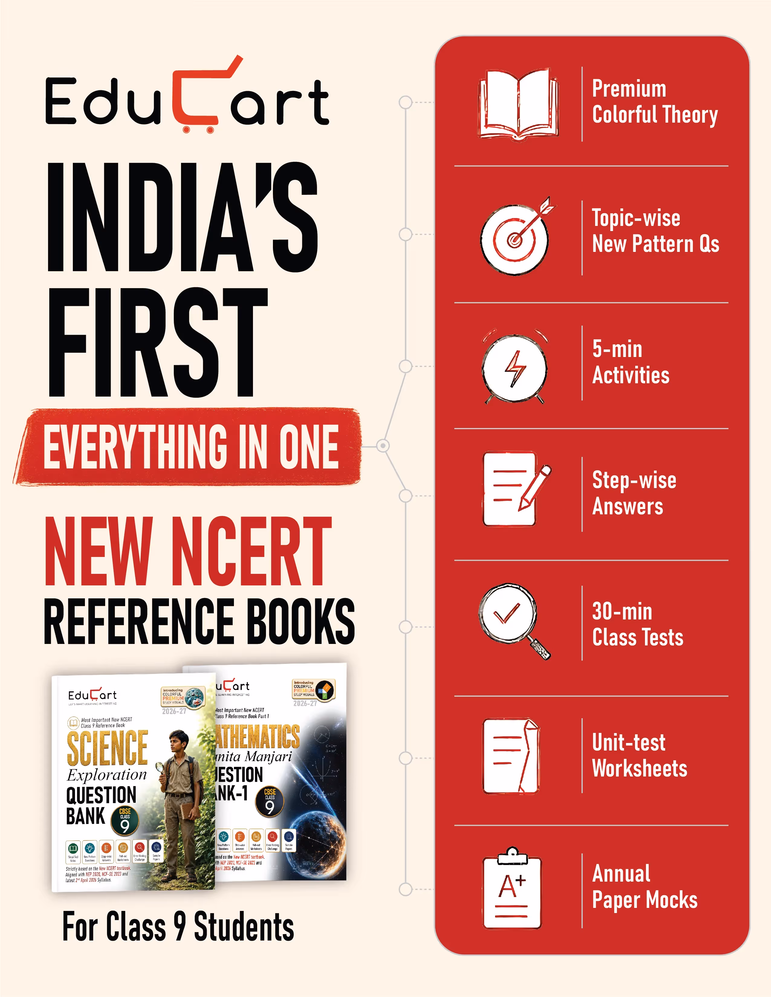 Educart CBSE Class 9 Question Bank 2027 Bundle of 2 Books | New NCERT Based Reference & Guidebook for 2026-27 | Science Exploration & Mathematics Ganita Manjari Part 1 With Pull-Out Worksheets