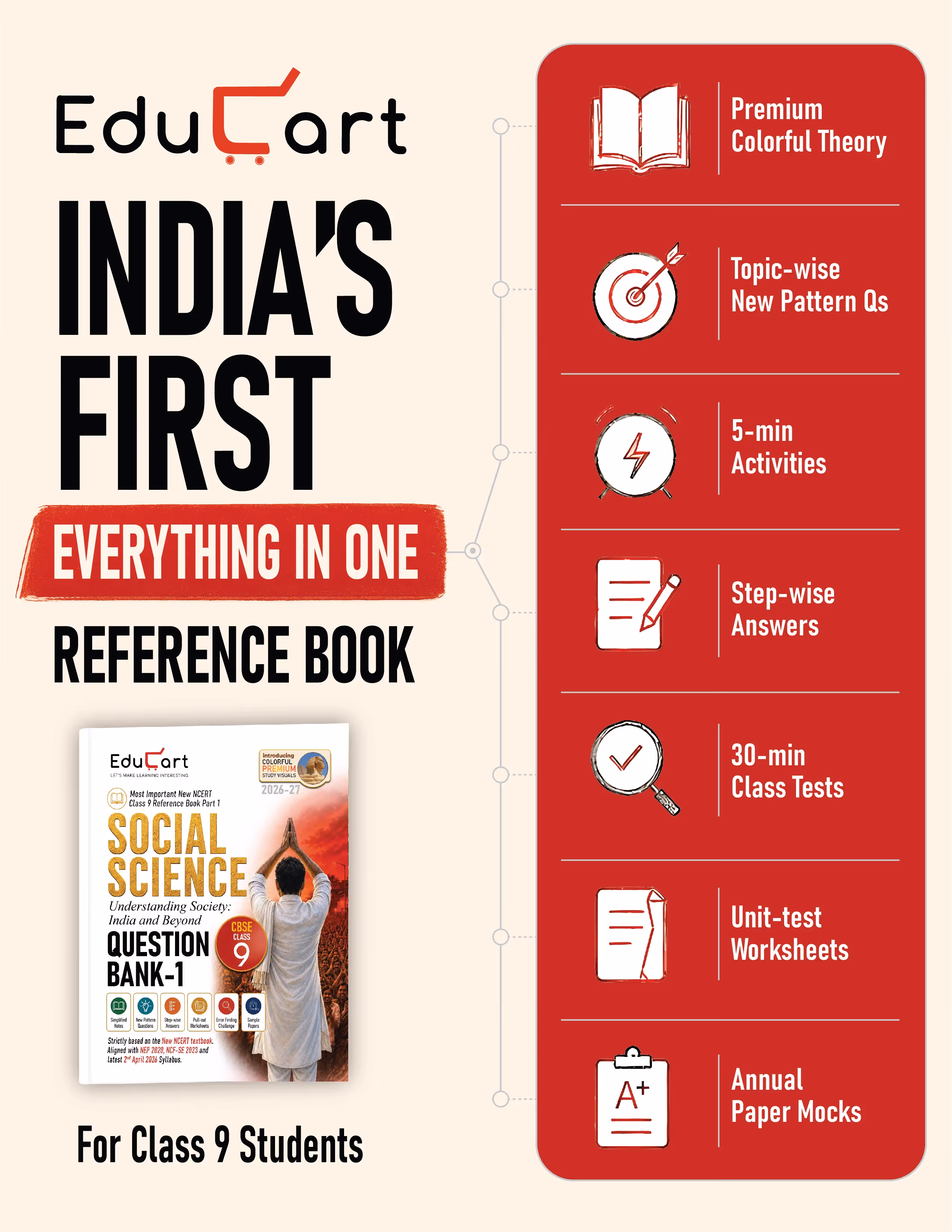 Educart CBSE Class 9 Social Science (SST) Question Bank 2026-27 | Understanding Soc. India & Beyond PART-1 | Most Important Reference Book for 2027 (with worksheets & sample papers extra)