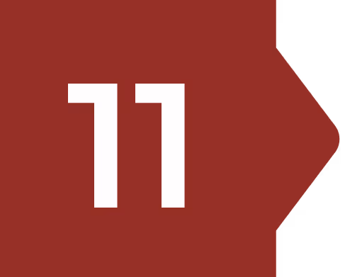 White number 11 on a dark red arrow-shaped background pointing right.