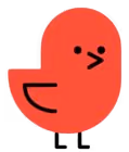 Simple red cartoon bird with a black eye and beak facing right.