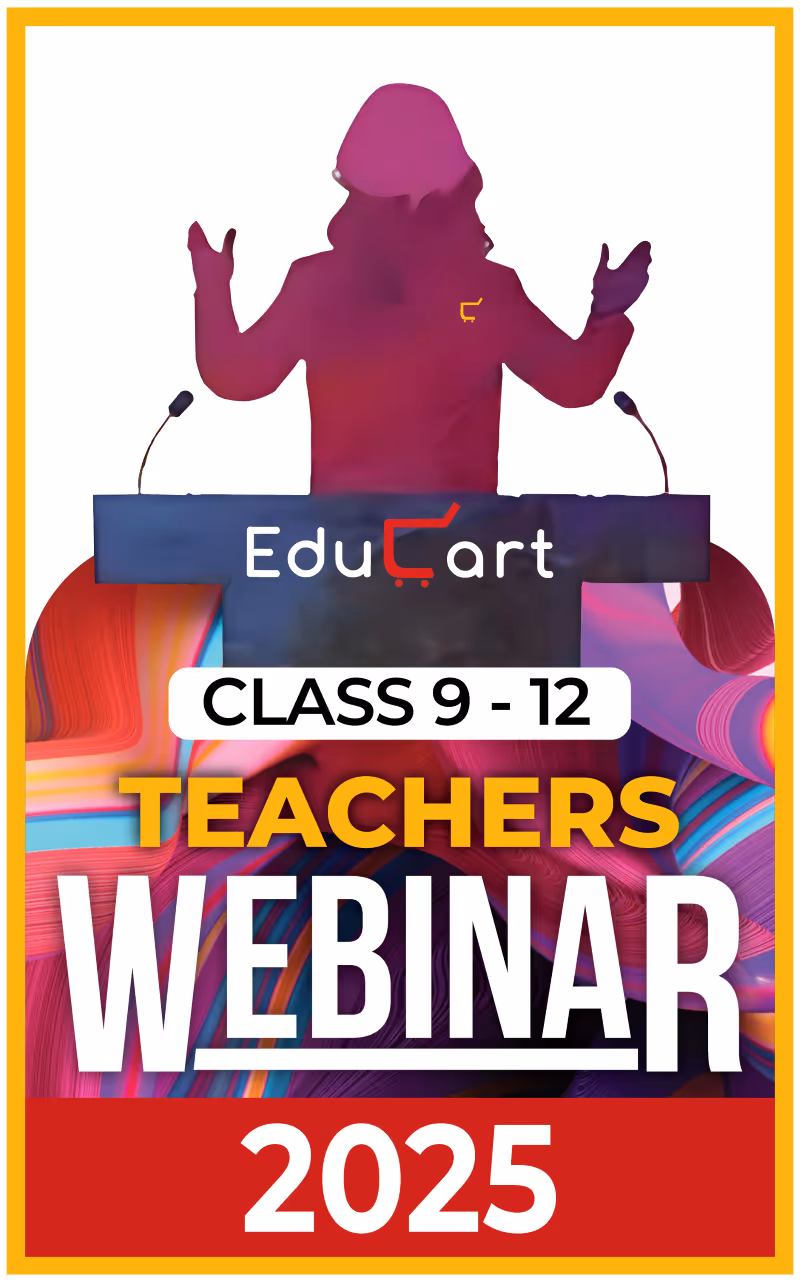 Silhouette of a speaker at a podium with EduCart logo, advertising Class 9-12 Teachers Webinar 2025.